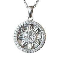 1/4 CT Round Cut Prong Set VVS1 Diamond Circle Sunflower Pendant Necklace Real 925 Sterling Silver for Women's Day 18