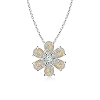 6X4 MM Pear Opal Gemstone Flower Pendant 925 Sterling Silver Wedding Necklace