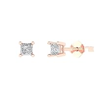 0.50 ct Princess Cut Solitaire Fine Jewelry White Lab Created Sapphire Pair of Stud Earrings 14k Pink Rose Gold Push Back