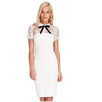 Cream Bow Collar Lace Midi Dress UK Size 8
