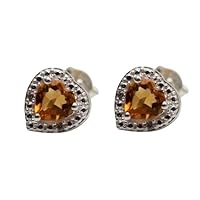 Natural Citrine Heart Gemstone Stud Earring 925 Stamp Silver Jewelry | Gifts For Women And Girls