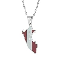 Stainless Steel Peru Map With Flag Pendant Necklaces Peruvian Maps Jewelry