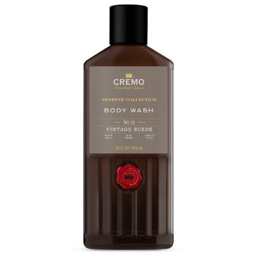 Cremo Rich-Lathering Vintage Suede Body Wash, A Vintage Suede with Notes of White Moss and Rich Amber, 16 Fl Oz