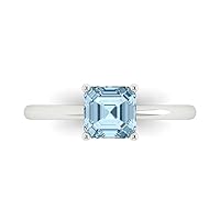Clara Pucci 0.95ct Asscher Cut Solitaire Natural Topaz 4-Prong Classic Designer Statement Ring Solid Real 14k White Gold for Women