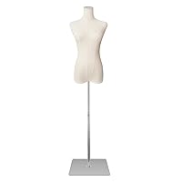 SHAREWIN Dress Form Mannequin Body Female Beige Linen Fabric Manikin Torso with Detachable Adjustable Height 50”-70” High Slim Body Stability Silver Metal Stand
