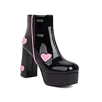 Women's autumn and winter super high heels thick-soled ankle boots Gothic punk boots ladies trade women's boots patent leather short boots square toe waterproof platform autumn and winter new thick wi