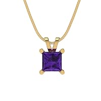 Clara Pucci 0.50 ct Princess Cut Genuine Natural Amethyst Solitaire Pendant Necklace With 16