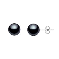 AAAA Quality Japanese Dark Black Akoya Cultured Pearl Stud Earrings for Women with Sterling Silver - PremiumPearl