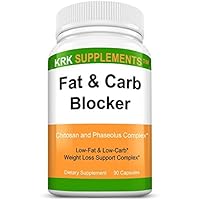1 Bottle Fat and Carb Blocker with Phaseolus Vulgaris (White Kidney Bean Extract) Chitosan Extreme Diet Pills Weight Loss 90 Capsules