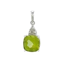 925 Sterling Silver Polished Prong set Open back Rhodium Peridot and Diamond Pendant Necklace Measures 17.5x7.25mm Wide Jewelry for Women