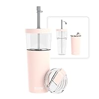 asobu ClearInsulation Straw Tumbler Marina a Tritan 28 oz Tumbler with 17 Oz Stainless Steel Insulated Sleeve for Hot Drinks, Flexi Straw Spill Proof Lid and a Flip Open Lid (Pink)