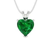 2.0 ct Heart Cut Designer Simulated Diamond Green Emerald Solitaire Pendant Necklace With 16