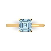 1.6 ct Brilliant Asscher Cut Solitaire Sky Blue Topaz Classic Anniversary Promise Engagement ring 18K Yellow Gold for Women