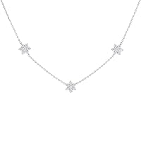 ABHI 0.30 CT Round Cut Created Diamond Multi Station Flower Necklace 14K White Gold Finish