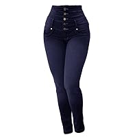 Andongnywell Women's Stretch Comfort High Waist Skinny Jeans High Rise Butt Lift Buttons Denim Pants Trousers