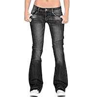 Andongnywell Womens Basic Bootcut Jeans Mid Rise Stretch Slim Fit Straight Legs Bell Bottom Flare Denim Pants Black