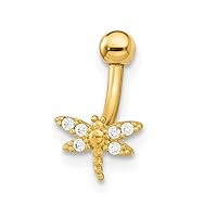 14k Gold 14 Gauge Dragonfly CZ Cubic Zirconia Simulated Diamond Eyebrow Ring Body Jewelry Measures 12.68x7.2mm Wide Jewelry Gifts for Women