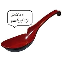 M.V. Trading HS625BR Asian/Chinese Melamine Ladle Style Soup Spoon, Red and Black, Set of 6