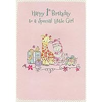 Designer Greetings Stuffed Giraffe and Zebra with Presents Age 1 / 1st Birthday Card for Girl