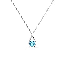 Blue Topaz (3.50 mm) 0.14 ct Women Teardrop Solitaire Pendant Necklace in 14K Gold with 16