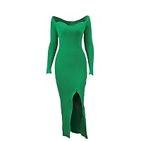 Women Knitted Long Dress Autumn Winter Elegant A-line Midi Dresses Female V-Neck Casual Ladies Ribbed Robe