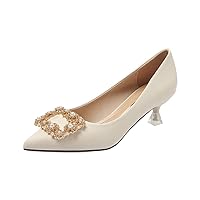 Fashion Classic Low Stiletto Heels Pump Shoes for Women,with Jewel Buckle