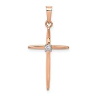 14k Two Tone Solid Polished Flat back Gold Diamond Religious Faith Cross Pendant Necklace Measures 25x15mm Wide Jewelry Gifts for Women