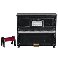 Melody Jane Dollhouse Black Upright Piano and Bench Miniature Music Room Furniture