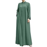 Muslim Dresses for Women One-Piece Long Sleeve Stand Collar Zip Up Islamic Prayer Dress Abaya Kaftan Dubai Dress
