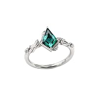 Antique Kite Shaped 1 CT Engagement Ring 925 Silver/10K/14K/18K Solid Gold Green Emerald Wedding Ring Emerald Leaf Style Wedding Ring Art Deco Anniversary Ring