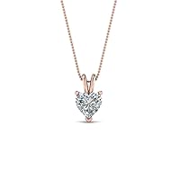 Heart Shaped 5mm-8mm Solitaire Pendant W/18 Chain In 14K Rose Gold Plated 925 Sterling Silver Clear D/VVS1 Diamond