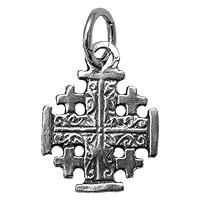 Small Sterling Silver [925] Jerusalem Cross Necklace for Women Men Pendant Holy Land Jewelry Christian Gift Jesus Christ Jerusalem Consecrated in Church of the Holy Sepulchre 0.5