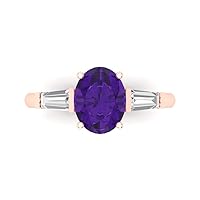 Clara Pucci 2.6 ct Oval Baguette cut 3 stone Solitaire W/Accent Natural Purple Amethyst Anniversary Promise Wedding ring 18K Rose Gold