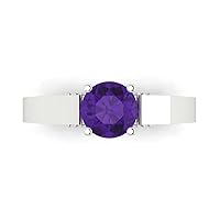 Clara Pucci 1.64ct Round Cut Solitaire Natural Amethyst Proposal Designer Wedding Anniversary Bridal accent ring Real 14k White Gold