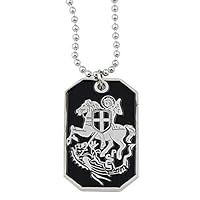 Knights Templar St. George Slaying Dragon Dog Tag Masonic Necklace - [Black & Silver][1 1/2'' Tall]