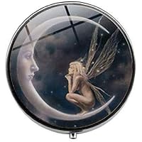 Women Fairy On Moon Pill Box,Candy Box Vintage Charm Jewelry Glass Photo Jewelry