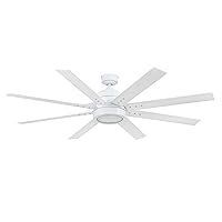 Honeywell Ceiling Fans Xerxes, 62 Inch Contemporary LED Ceiling Fan with Light and Remote Control, 8 Blades with Dual Finish, Reversible Motor - 51628-01 (Bright White)
