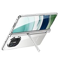 Compatible with Huawei Mate X5 Case Clear Hinge Protection, Plating Transparent All-Inclusive Case Bulit-in Screen Protector, Clear Case Kickstand for Huawei Mate X5 5G 2023 Silver