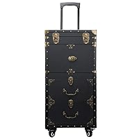 Rolling Lockable Makeup Train Case Hairdressing Trolley Stylist Beauty Salon Cosmetic Luggage Travel Organizer Tool Box with Hair Dryer Holder
