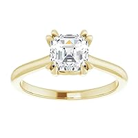 18K Solid Yellow Gold Handmade Engagement Ring 1.00 CT Asscher Cut Moissanite Diamond Solitaire Wedding/Bridal Ring for Women/Her Proposes Ring