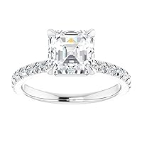 10K Solid White Gold Handmade Engagement Rings 2 CT Asscher Cut Moissanite Diamond Solitaire Wedding/Bridal Ring Set for Woman/Her Propose Ring, Perfact for Gifts Or As You Want