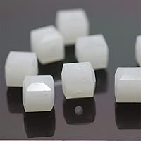 190pcs Cube 8mm Glass Beads for Jewelry Making Faceted Square Shape Crystal Spacer Beads Assortments for Bracelet Necklace DIY Loose Beads (Solid White)