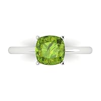 2.1 ct Brilliant Cushion Cut Solitaire Green Peridot Classic Anniversary Promise Bridal ring Solid 18K White Gold for Women
