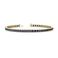 Round Blue Sapphire 5.29 ctw Women Eternity Tennis Bracelet 14K Yellow Gold