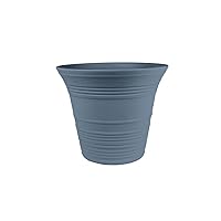 The HC Companies 9 Inch Sedona Round Self Watering Planter - Decorative Lightweight Plastic Plant Pot for Indoor Outdoor Plants Flowers Herbs, Slate Blue