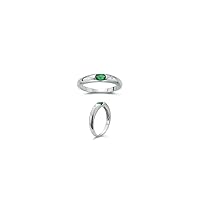 0.01 Cts Diamond & 0.16 Cts of 5x3 mm AAA Natural Emerald Stack Band in 14K White Gold