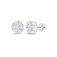 14kt White Gold Womens Round White Diamond Flower Cluster Earrings 1-1/2 Cttw
