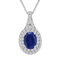 1.50 CT Oval Cut Created Blue Sapphire & Diamond Halo Pedant Necklace 14K White Gold Over