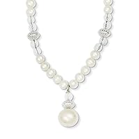 925 Sterling Silver Fancy Lobster Closure Freshwater Cultured Pearl and Crystal Bead With 2inch Ext Necklace 18 Inch Jewelry for Women