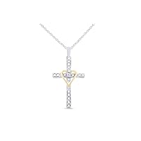 AFFY IGI Certifed Lab Grown Diamond Cross Heart Two Tone Pendant Necklace in 14K Gold Over Sterling Silver for her